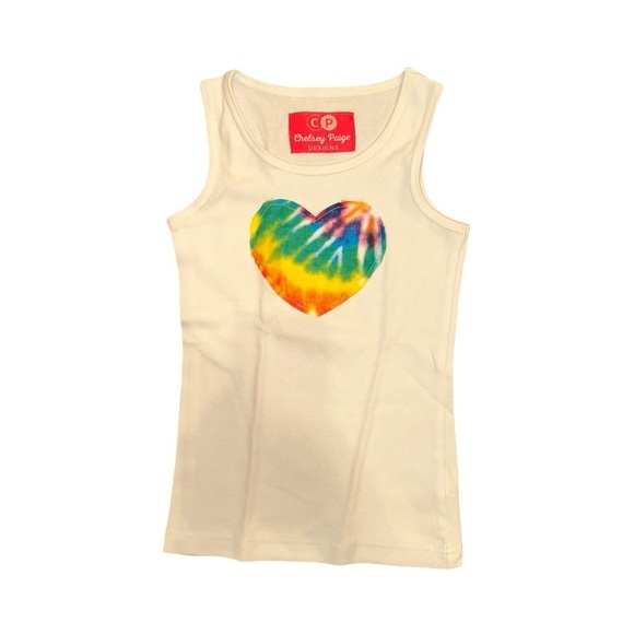 Kid’s White Tank Top W/ Tie Dye Heart Patch - Picture 9 of 9